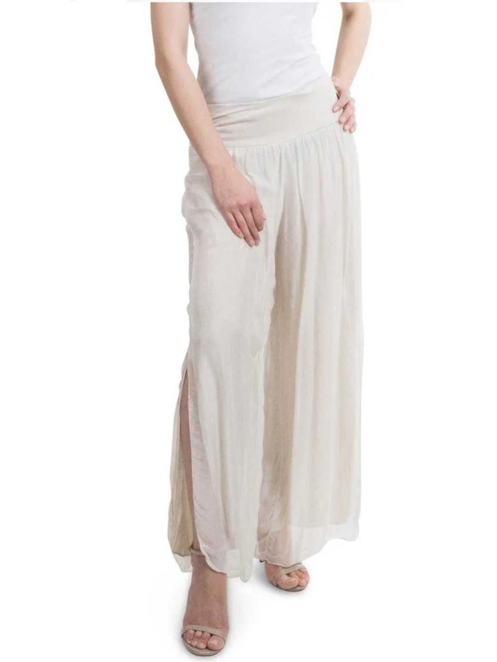Made In Italy Off White Silk Blend Wide Leg Palazzo Harem Pants Size S/M NWT